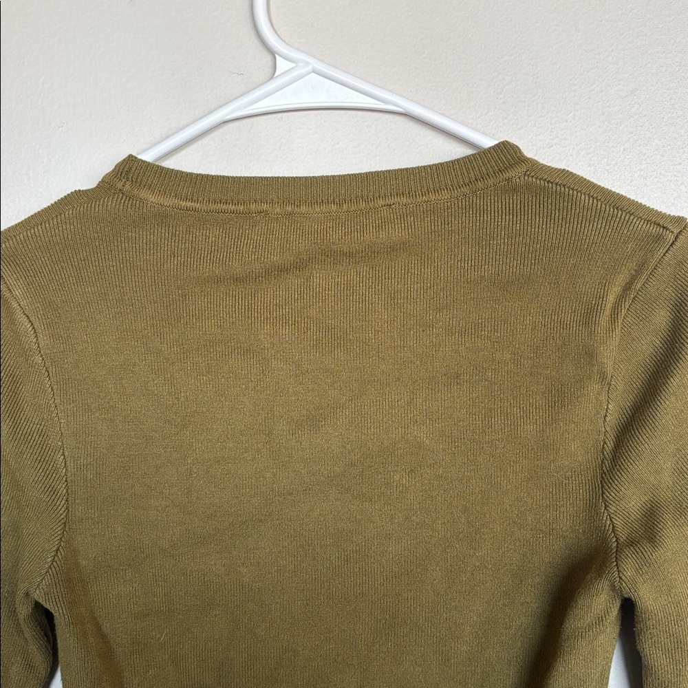 ZARA Olive Green Long Sleeve Cropped Knit Top Size M - Picture 5 of 7
